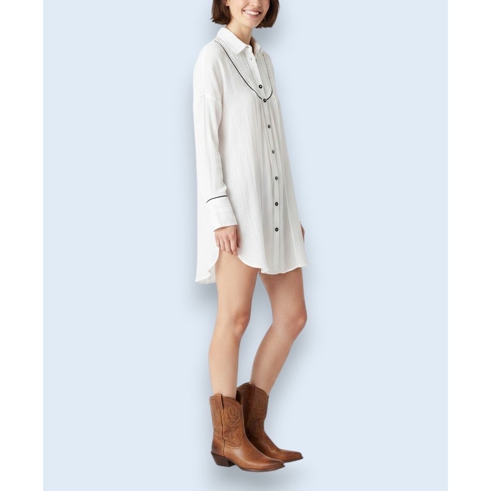 Free‎ People We The Free Ivory Gauze Lace Western Button Down Shirt